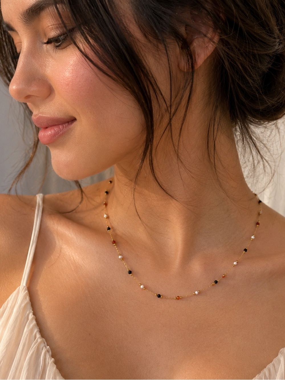 18K Gold Plated Beaded Multi-Color Necklace
